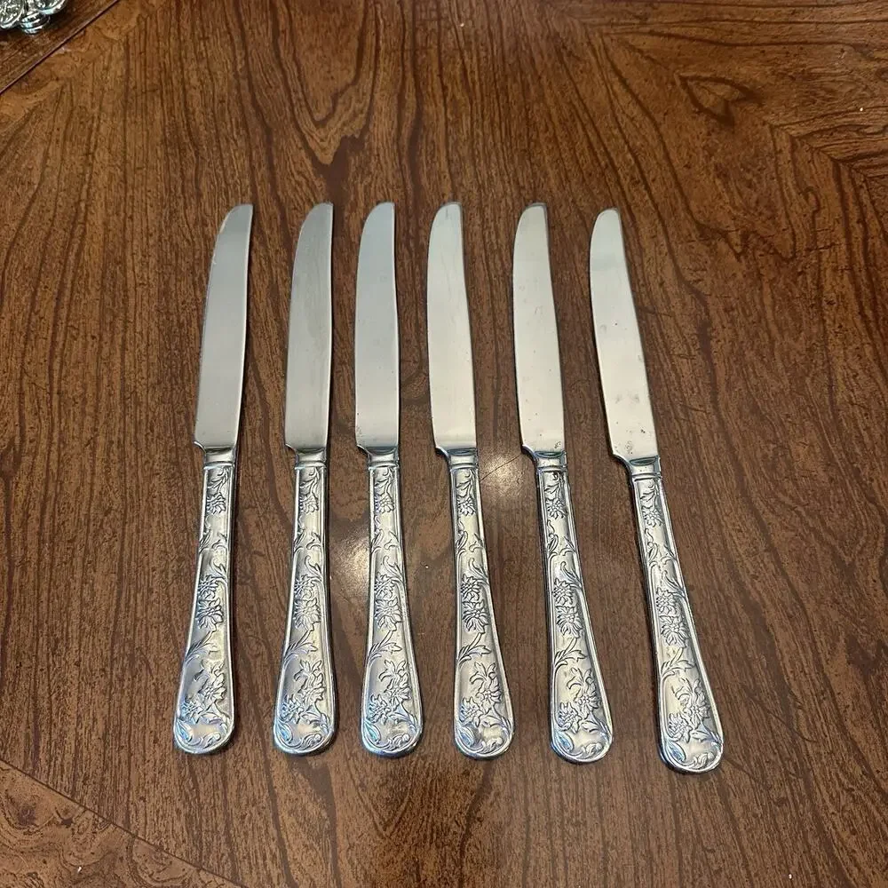 Reed & Barton QUEENS GARDEN Floral Stainless 6-pc Solid Dinner Knife Flatware